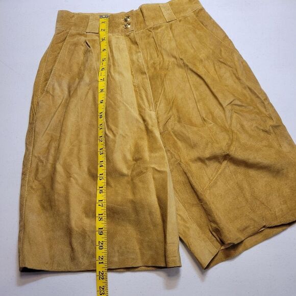Suede Trouser Shorts Pleated Paperbag Culottes Leather Vintage Golden Tan - Picture 15 of 15
